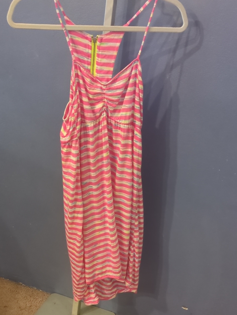 Bongo Large Striped Pastel Spaghetti Strap Back Zip Cover Up Dress Beach Pool